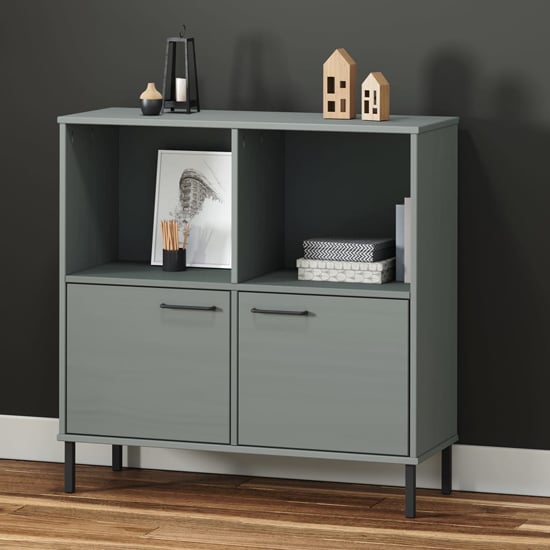Read more about Adica solid wood bookcase with 2 doors in grey