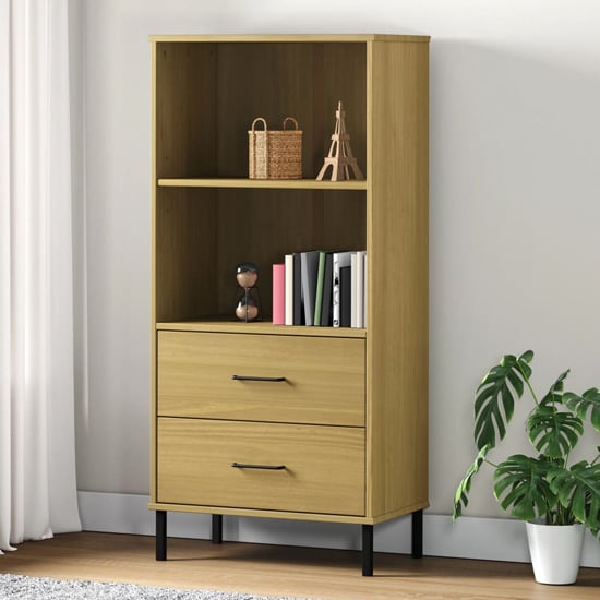 Read more about Adica solid wood bookcase with 2 drawers in brown