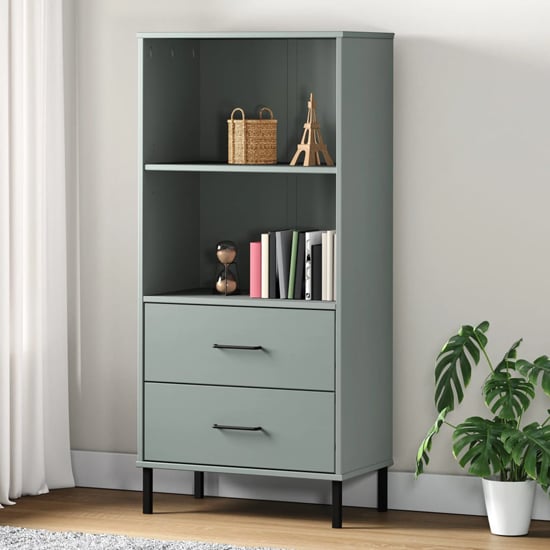 Adica Solid Wood Bookcase With 2 Drawers In Grey
