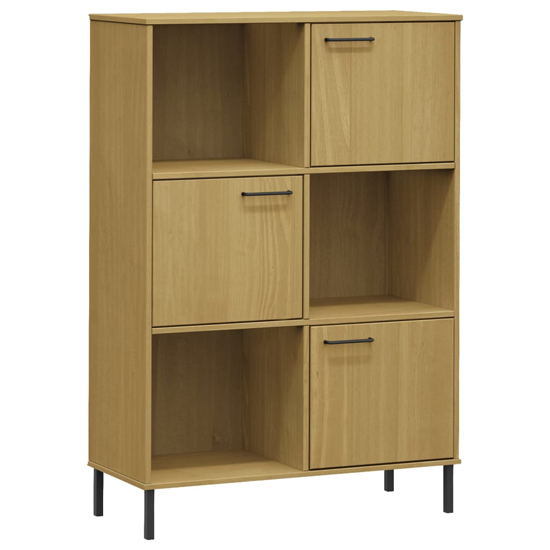 Adica Solid Wood Bookcase 3 Doors In Brown With Metal Legs