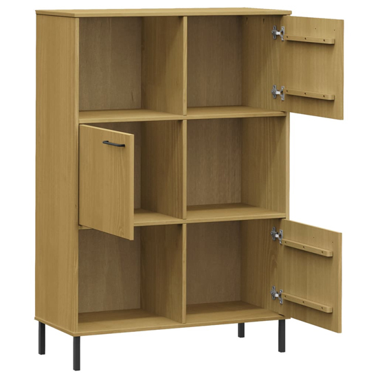 Adica Solid Wood Bookcase 3 Doors In Brown With Metal Legs