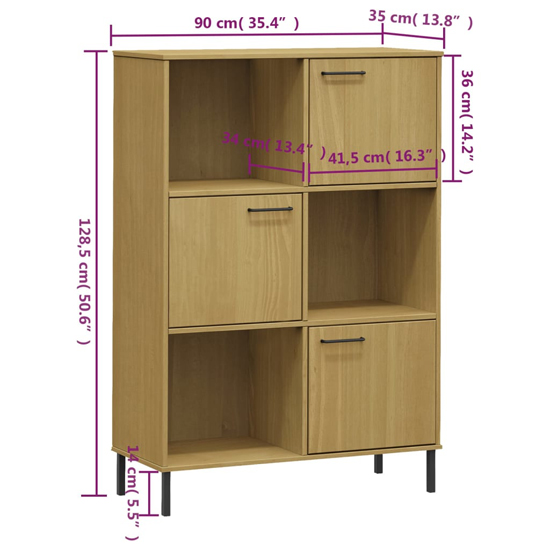 Adica Solid Wood Bookcase 3 Doors In Brown With Metal Legs