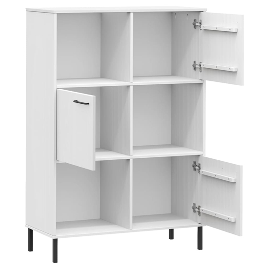 Adica Solid Wood Bookcase 3 Doors In White With Metal Legs
