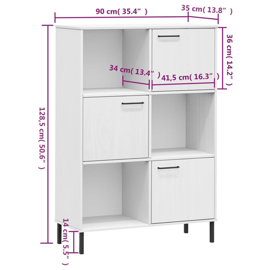 Adica Solid Wood Bookcase 3 Doors In White With Metal Legs