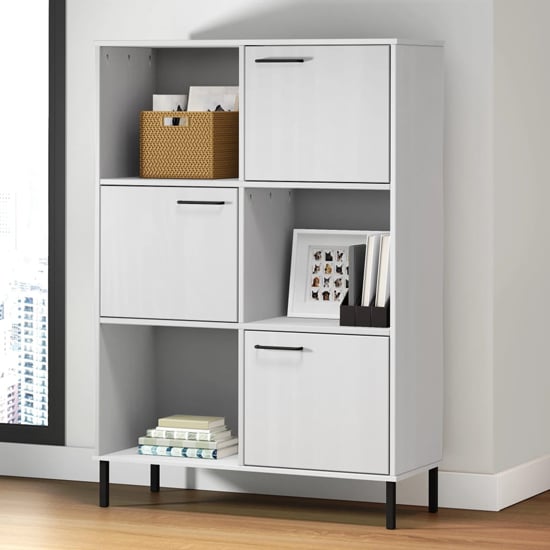 Adica Solid Wood Bookcase 3 Doors In White With Metal Legs