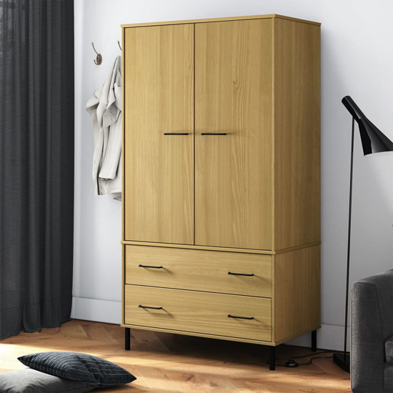 Adica Solid Wood Wardrobe 2 Doors In Brown With Metal Legs