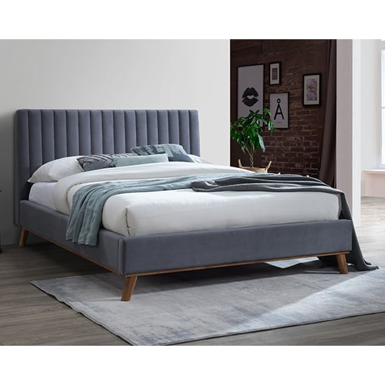 Adica Velvet Fabric Double Bed In Dark Grey