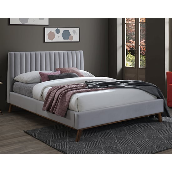 Product photograph of Adica Velvet Fabric Double Bed In Light Grey from Furniture in Fashion