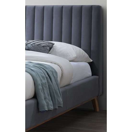 Adica Velvet Fabric King Size Bed In Dark Grey