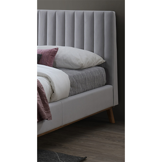 Adica Velvet Fabric King Size Bed In Light Grey