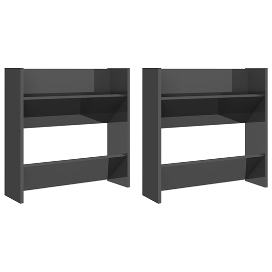 Adino High Gloss Wall Mounted Shoe Storage Rack In Grey