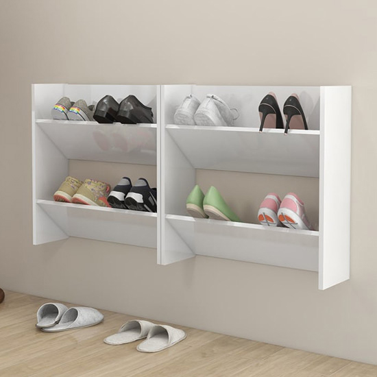 Adino High Gloss Wall Mounted Shoe Storage Rack In White Furniture in