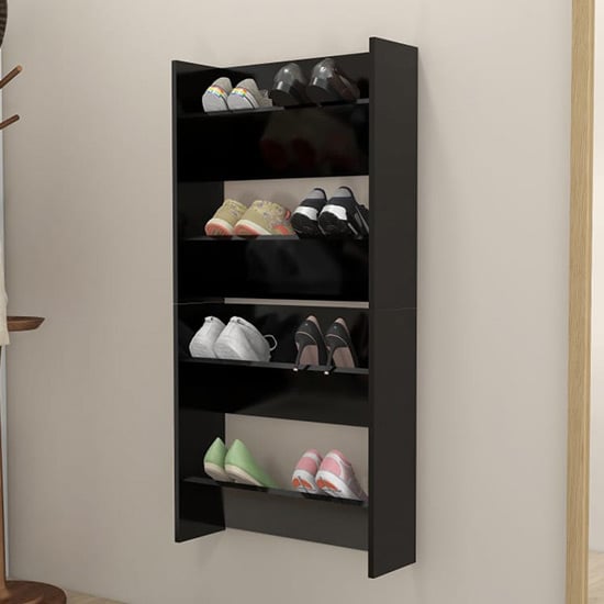 Adino Wooden Wall Mounted Shoe Storage Rack In Black_1