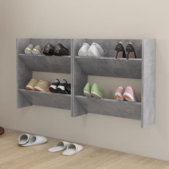 Adino Wooden Wall Mounted Shoe Storage Rack In Concrete Effect