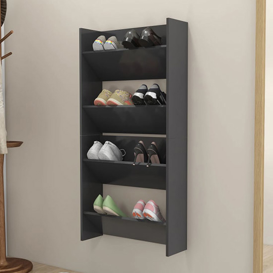 Photo of Adino wooden wall mounted shoe storage rack in grey