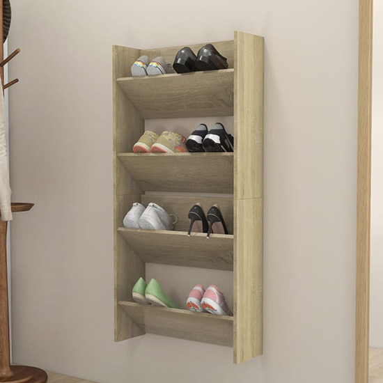 Read more about Adino wooden wall mounted shoe storage rack in sonoma oak