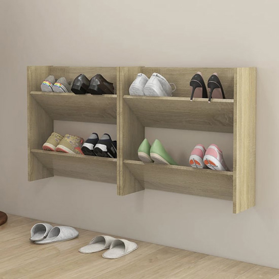 Adino Wooden Wall Mounted Shoe Storage Rack In Sonoma Oak