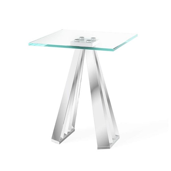 Product photograph of Arnside Clear Glass Side Table With Stainless Steel Base from Furniture in Fashion