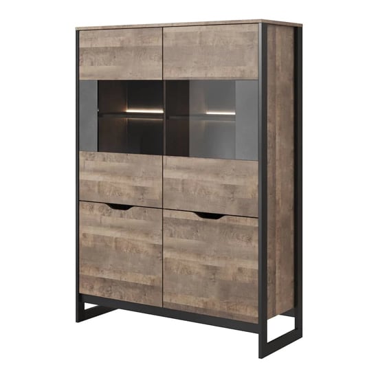 Product photograph of Adkins Wooden Display Cabinet 4 Doors In Grande Oak With Led from Furniture in Fashion
