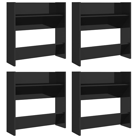 Adkins High Gloss Wall Mounted Shoe Storage Rack In Black