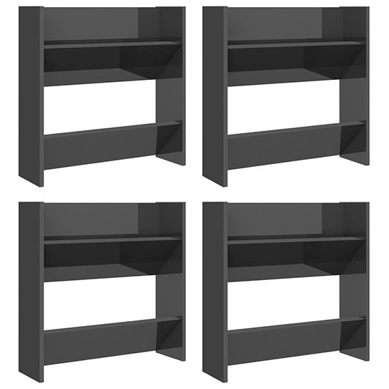 Adkins High Gloss Wall Mounted Shoe Storage Rack In Grey