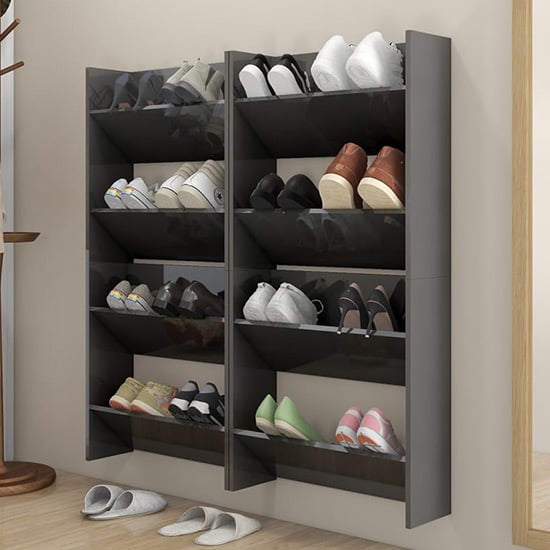 Adkins High Gloss Wall Mounted Shoe Storage Rack In Grey_1