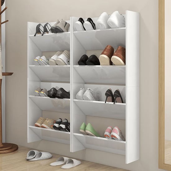 Adkins High Gloss Wall Mounted Shoe Storage Rack In White