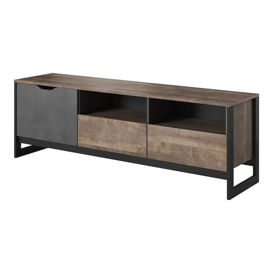 Adkins Wooden TV Stand With 1 Door 2 Drawers In Grande Oak