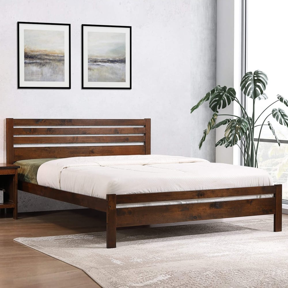 Adkins Wooden Double Bed In Antique Oak