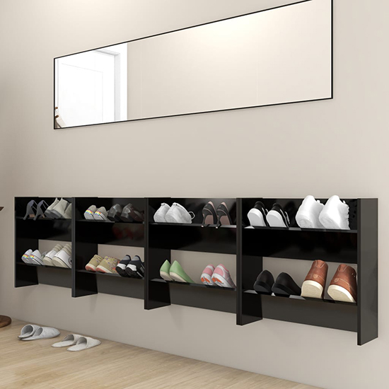 Adkins Wooden Wall Mounted Shoe Storage Rack In Black