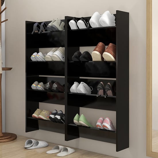 Read more about Adkins wooden wall mounted shoe storage rack in black