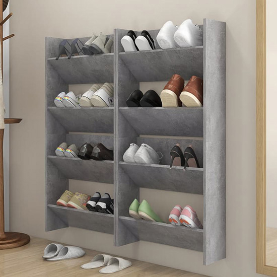 Adkins Wooden Wall Mounted Shoe Storage Rack In Concrete Effect