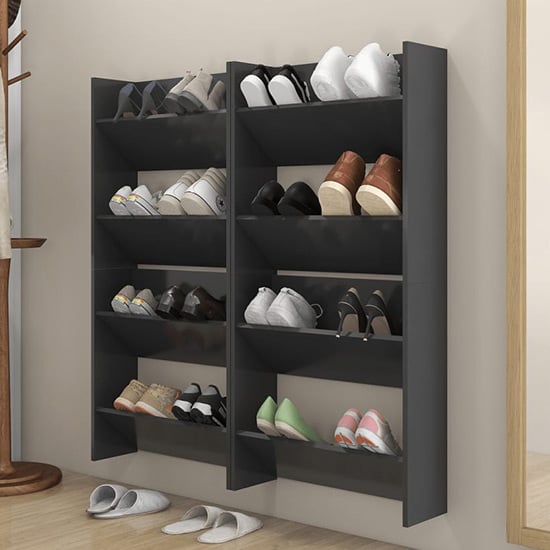 Adkins Wooden Wall Mounted Shoe Storage Rack In Grey