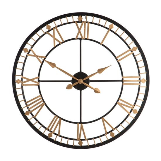 Product photograph of Adney Round Wall Clock In Black And Gold Metal Frame from Furniture in Fashion