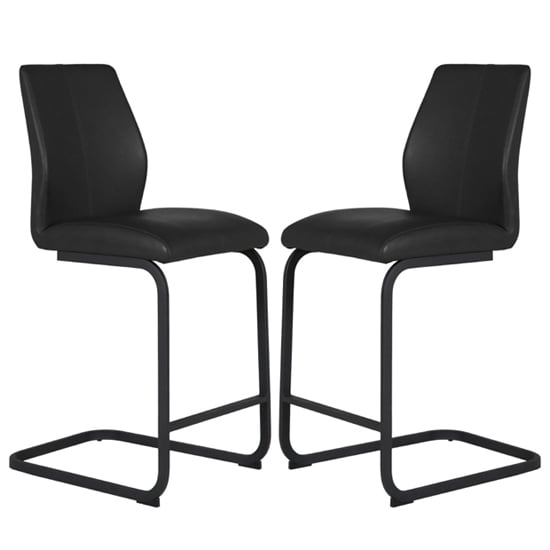 Adoncia Black Faux Leather Counter Bar Chairs In Pair