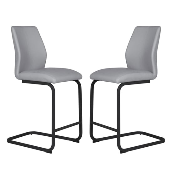 Adoncia Grey Faux Leather Counter Bar Chairs In Pair