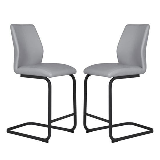 Product photograph of Adoncia Grey Faux Leather Counter Bar Chairs In Pair from Furniture in Fashion