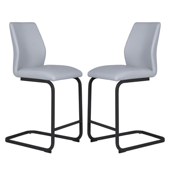 Product photograph of Adoncia Silver Faux Leather Counter Bar Chairs In Pair from Furniture in Fashion