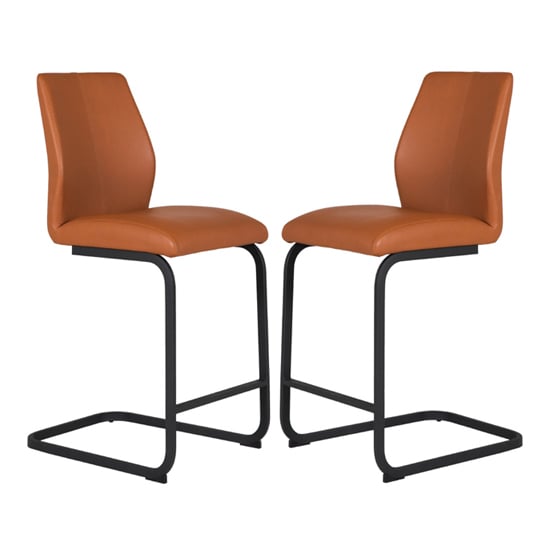 Adoncia Tan Faux Leather Counter Bar Chairs In Pair