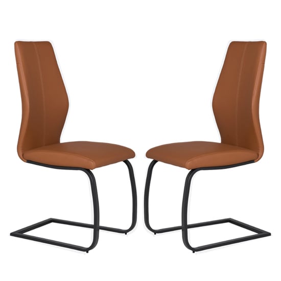 Adoncia Tan Faux Leather Dining Chairs In Pair
