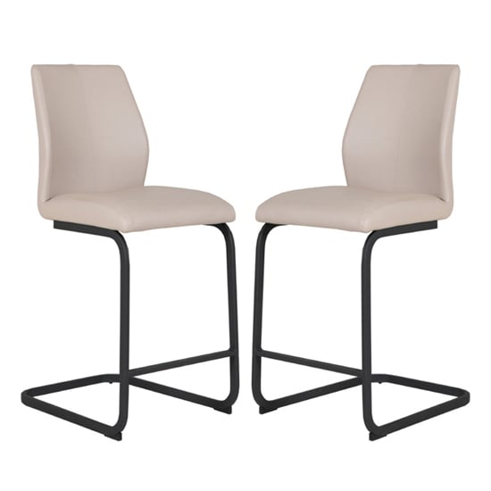 Adoncia Taupe Faux Leather Counter Bar Chairs In Pair