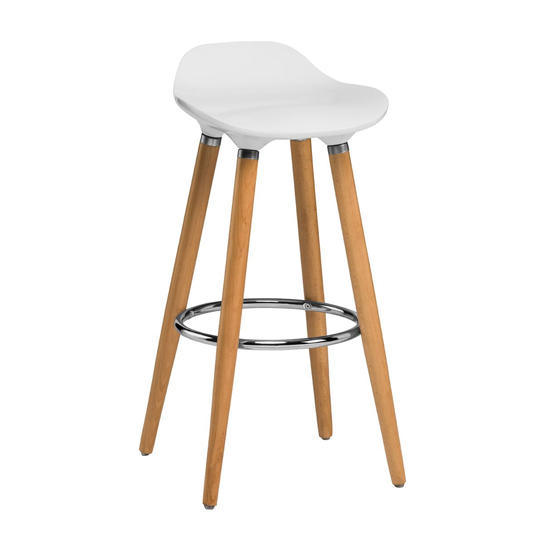 Photo of Adoni bar stool in natural beech wooden legs in white frame