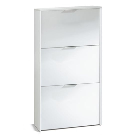 Photo of Adonia wooden shoe storage cabinet with 3 flap doors in white