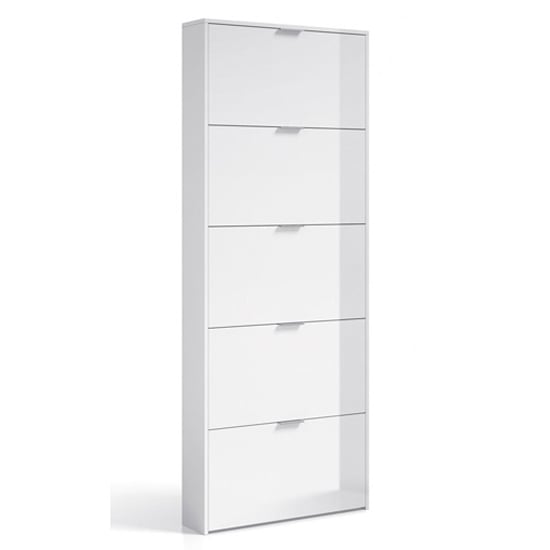 Photo of Adonia wooden shoe storage cabinet with 5 flap doors in white