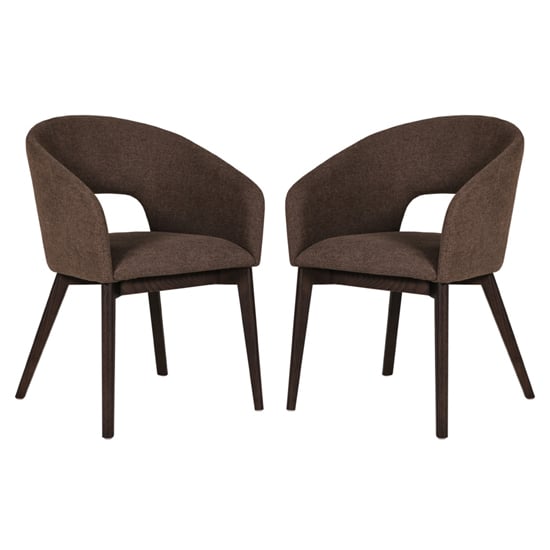 Adria Brown Woven Fabric Dining Chairs In Pair