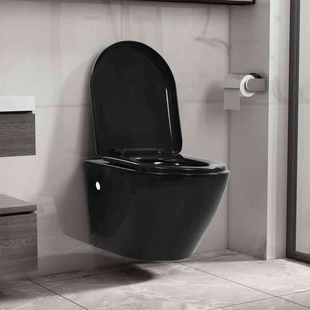 Adrian Black Wall Hung Toilet With Concealed Cistern And Frame - Soft Close Seat