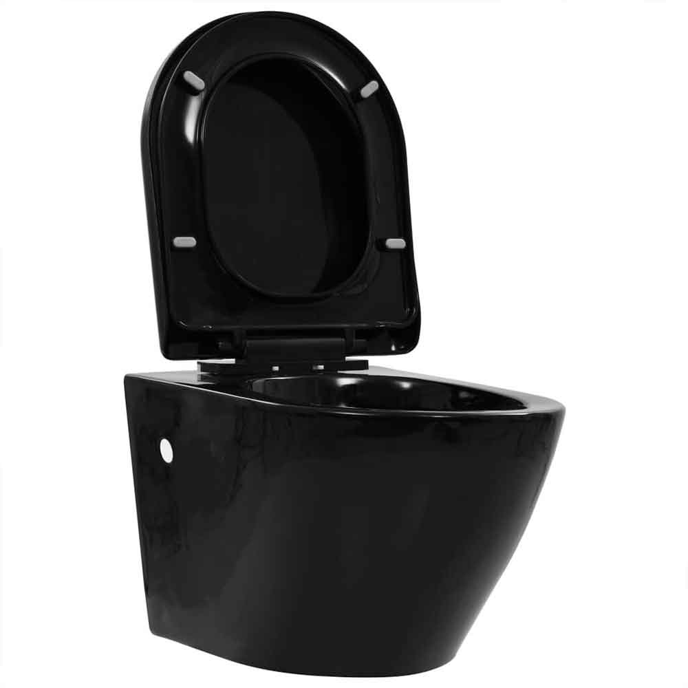 Adrian Black Wall Hung Toilet With Concealed Cistern And Frame - Soft Close Seat