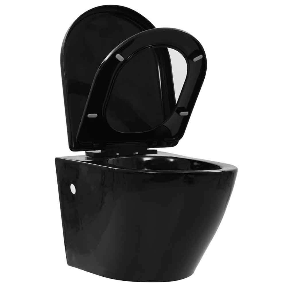 Adrian Black Wall Hung Toilet With Concealed Cistern And Frame - Soft Close Seat