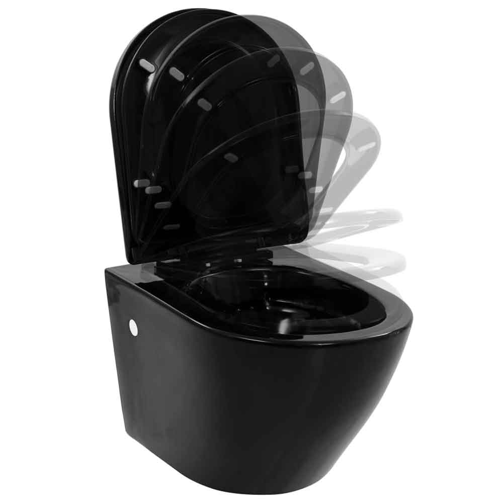 Adrian Black Wall Hung Toilet With Concealed Cistern And Frame - Soft Close Seat