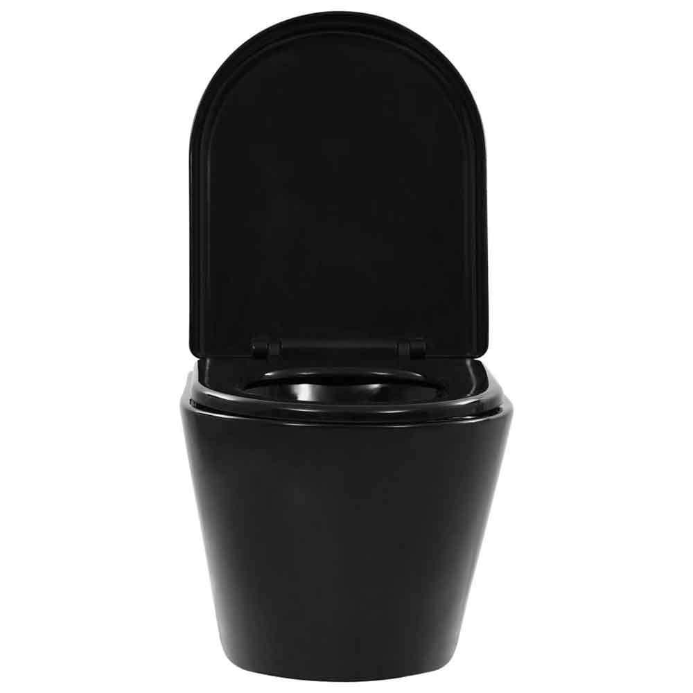 Adrian Black Wall Hung Toilet With Concealed Cistern And Frame - Soft Close Seat